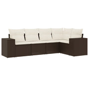 Set Divano da Giardino 5 pz | Set Salotto da Giardino con Cuscini Marrone in Polyrattan