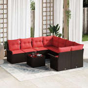 Set Divano da Giardino 9 pcs Marrone e Rosso polyrattan 3345304