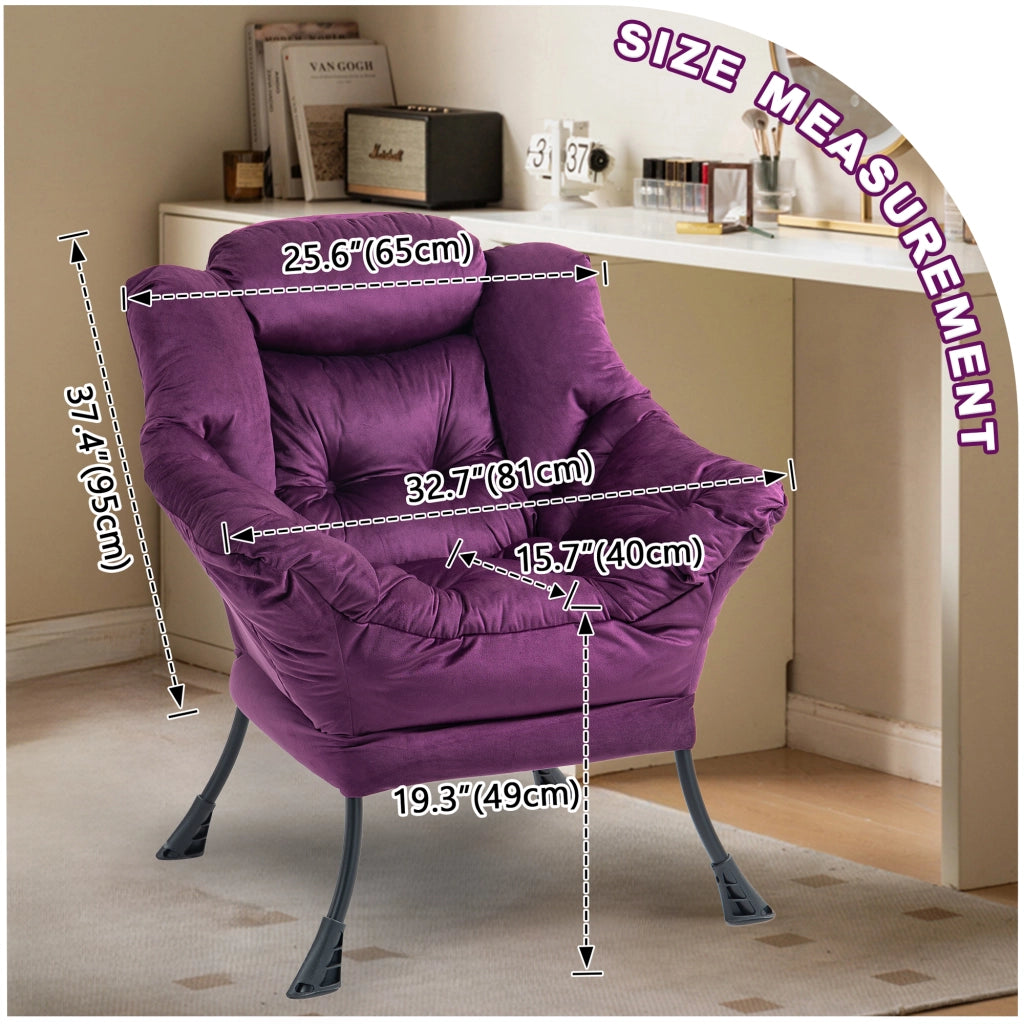 Sedia relax con struttura in metallo, colore viola, facile da assemblare, con tasca laterale
