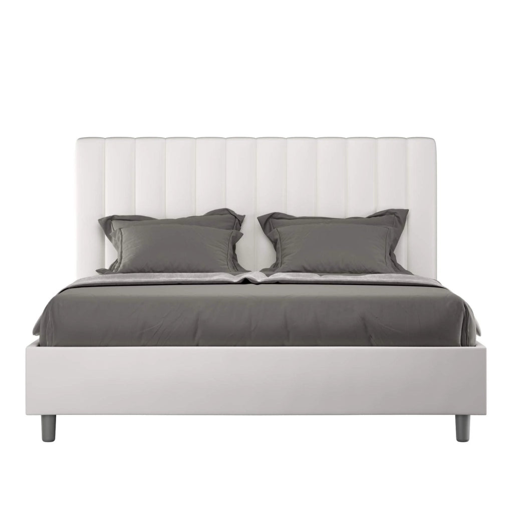 Letto queen size con rete imbottito 150x190 similpelle cappuccino Agueda