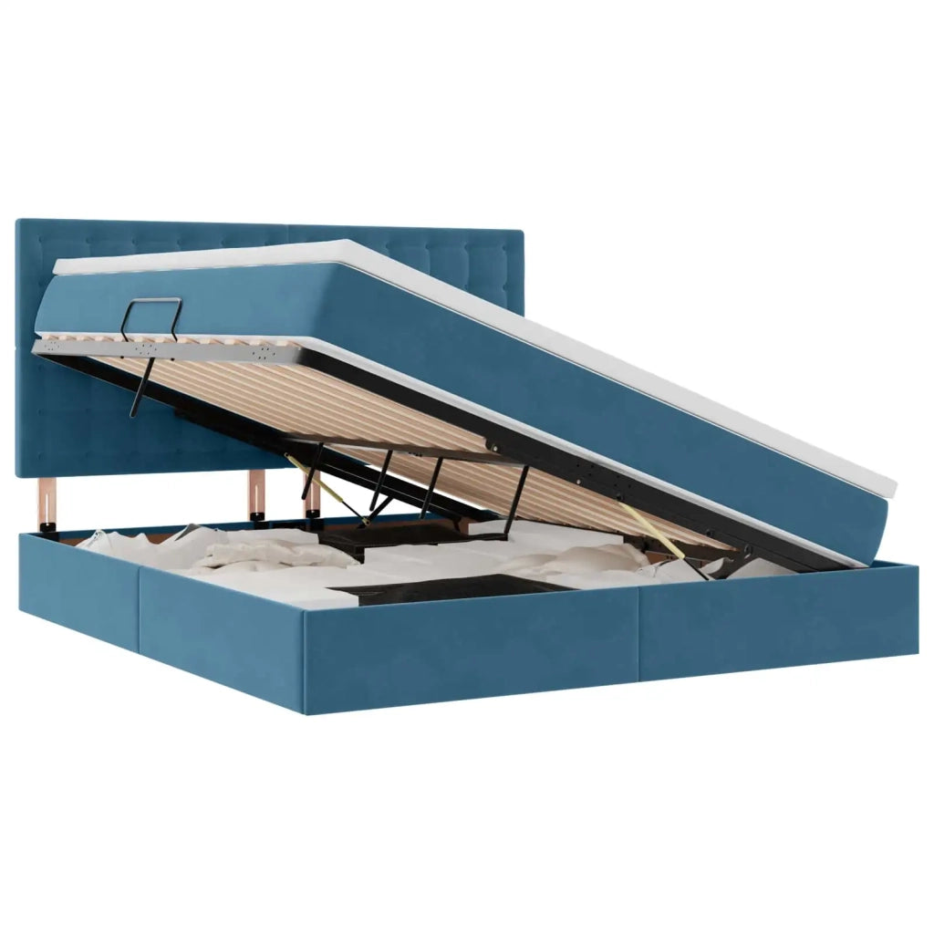 Letto con contenitore e materasso Blu Scuro 160 x 200 cm