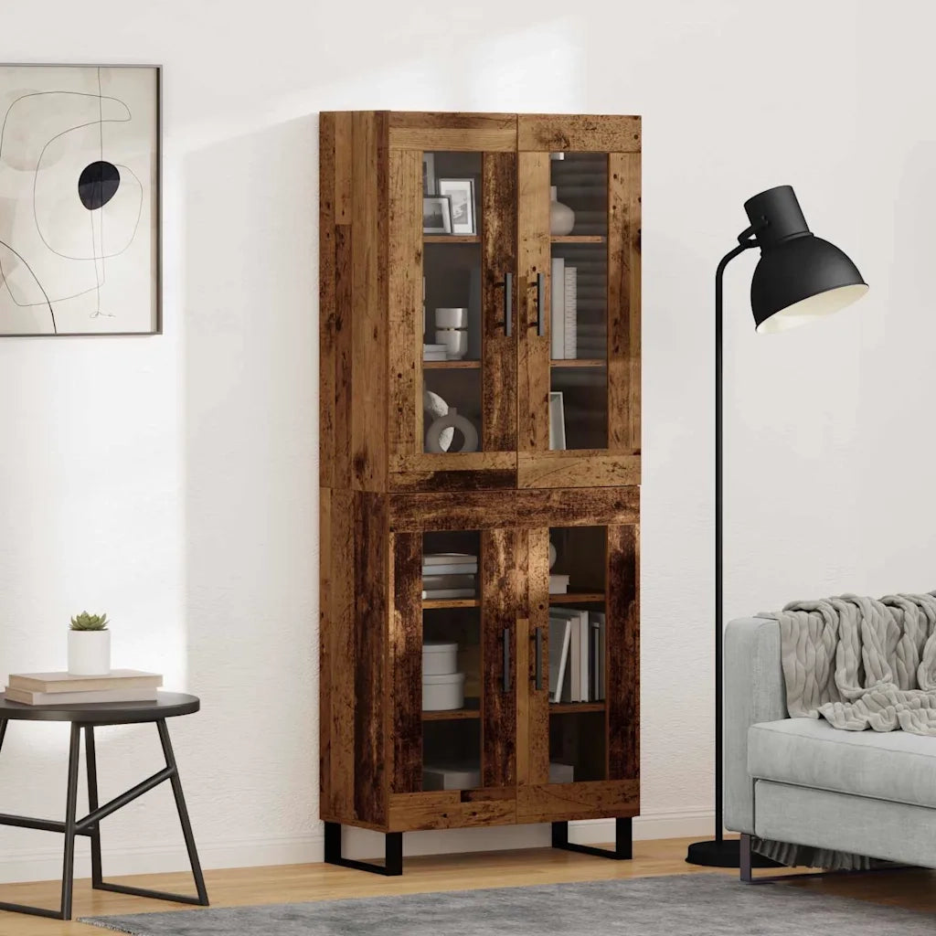 Credenza 2 pcs Legno vecchio Legno Stratificato e Vetro 3403195