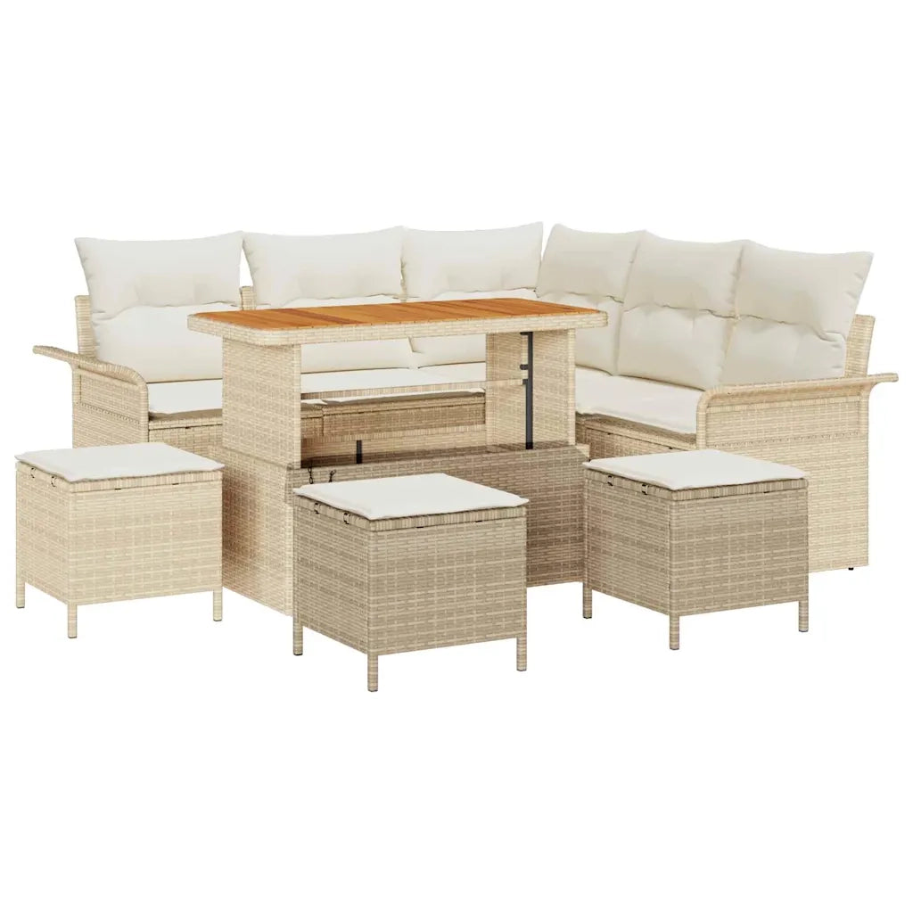 Set Divano da Giardino con cuscino 9 pcs Beige polyrattan 3362141