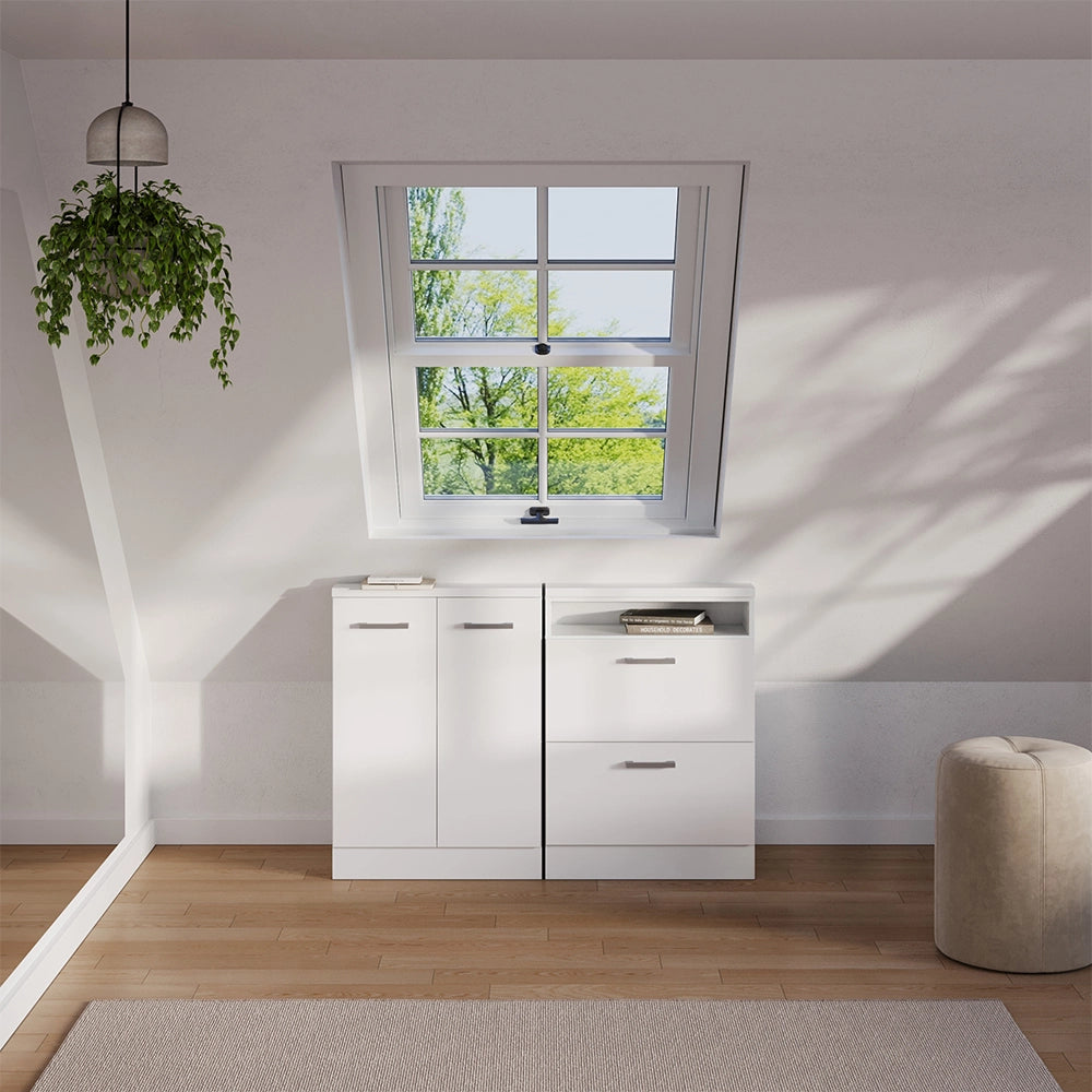 Mobile sottotetto Rion Bianco lucido/Bianco con 2 cassetti Vicco