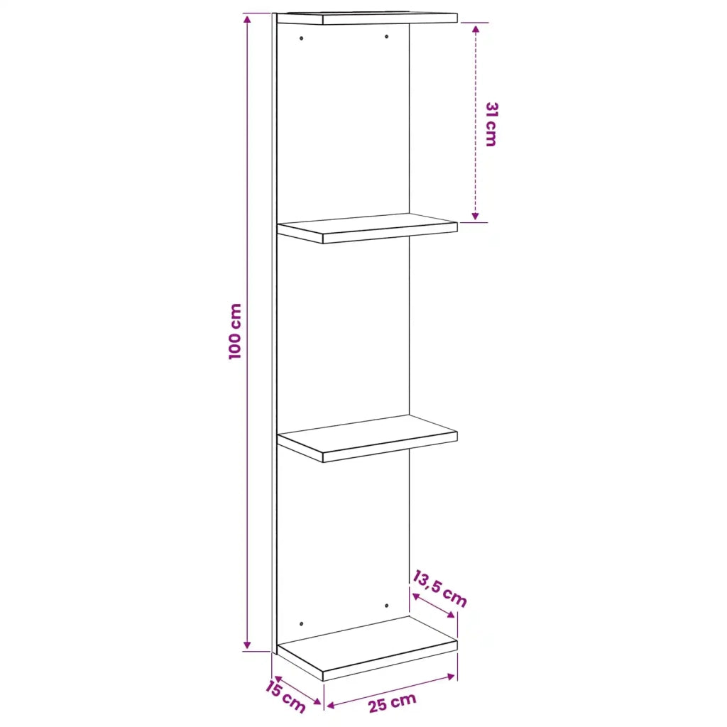 Scaffale da parete 2 pz Legno antico 25 x 15 x 100 cm 8012393
