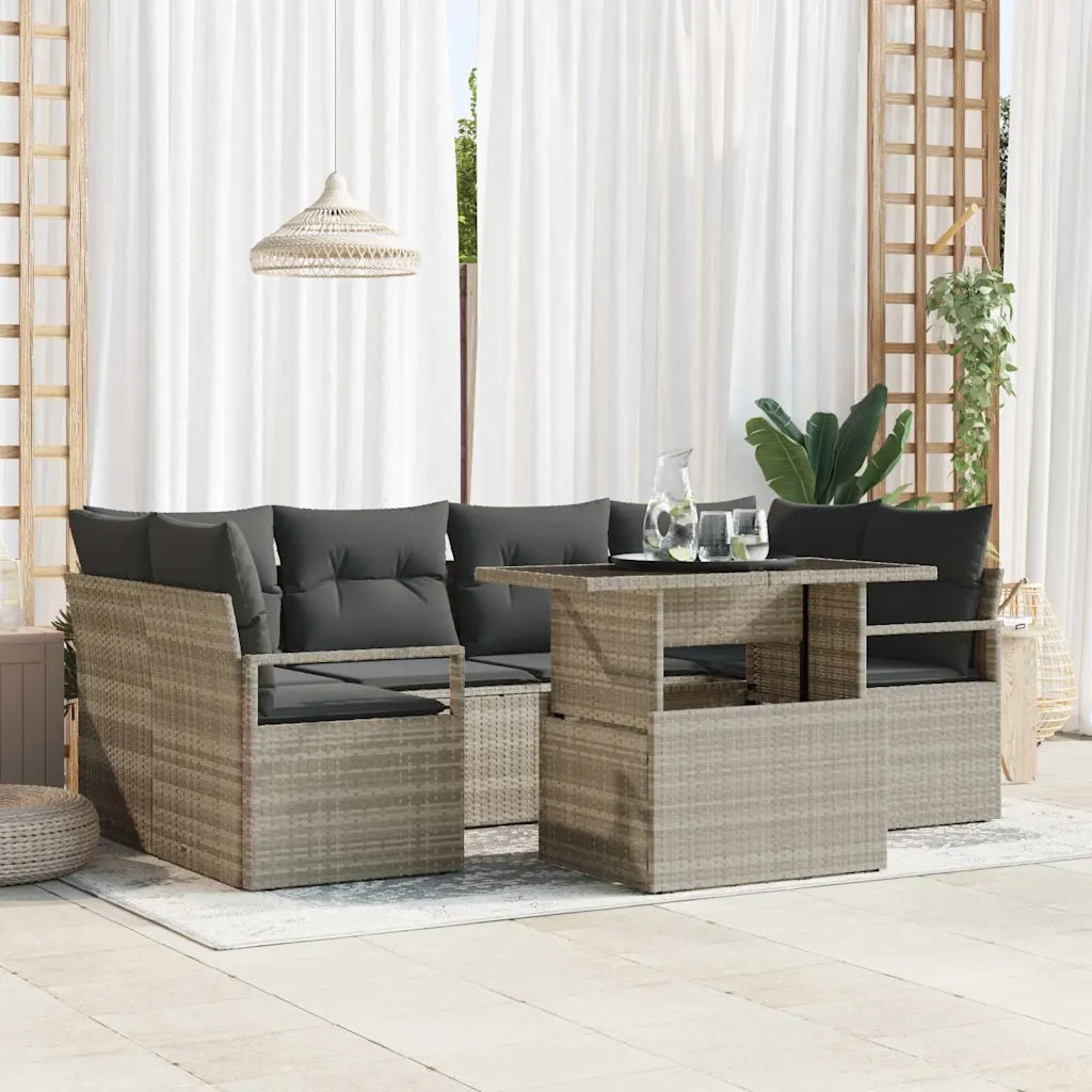 Set Divano da Giardino 7 pcs Grigio chiaro polyrattan