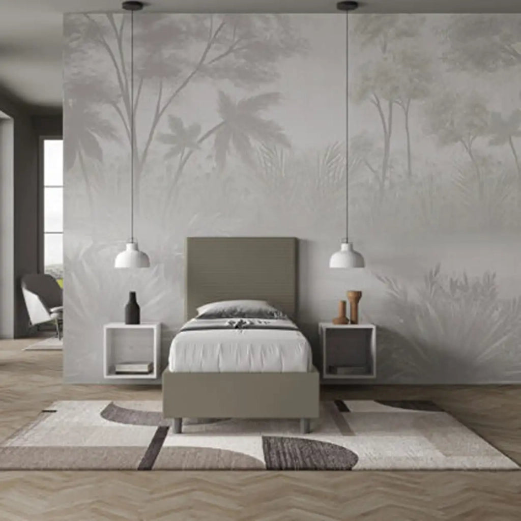 Letto singolo contenitore imbottito 90x200 similpelle cappuccino Focus
