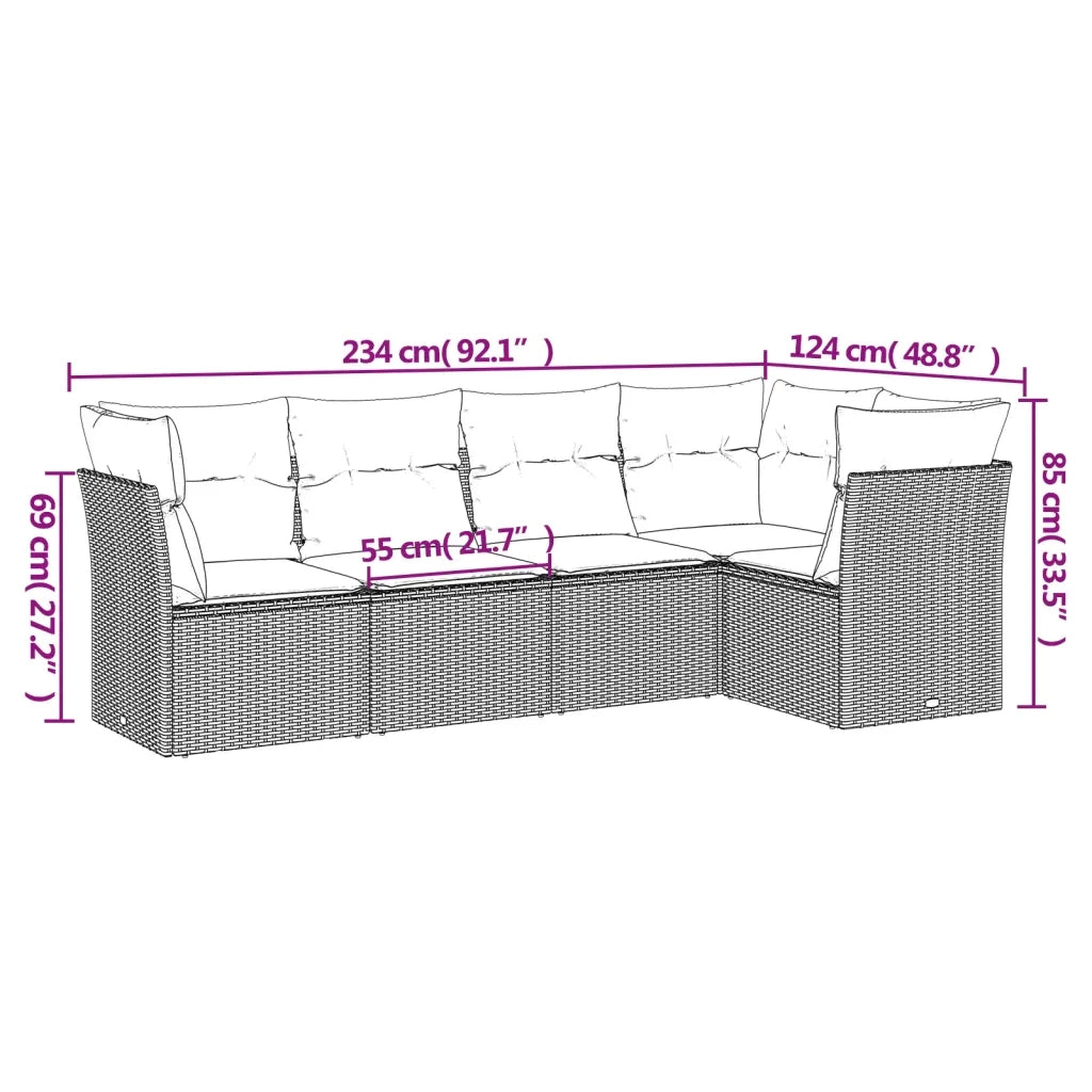 Set Divani da Giardino 5 pz con Cuscini in Polyrattan Nero
