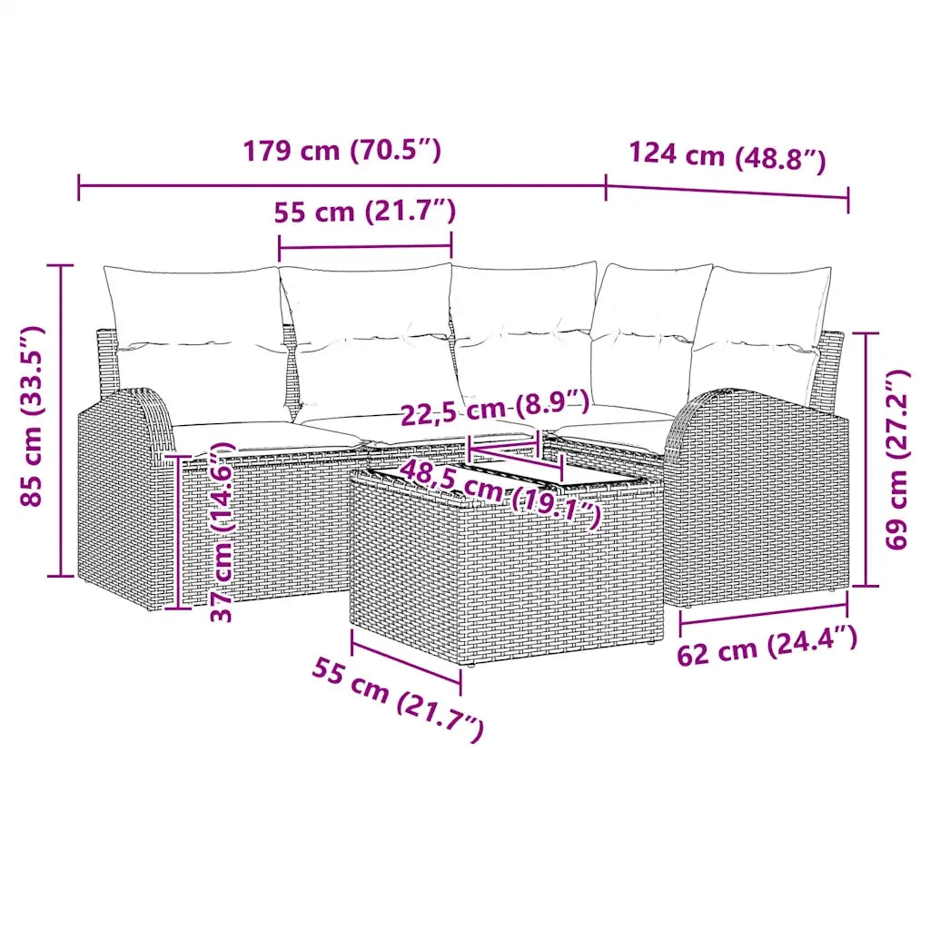Set Divano da Giardino Beige polyrattan 3346030