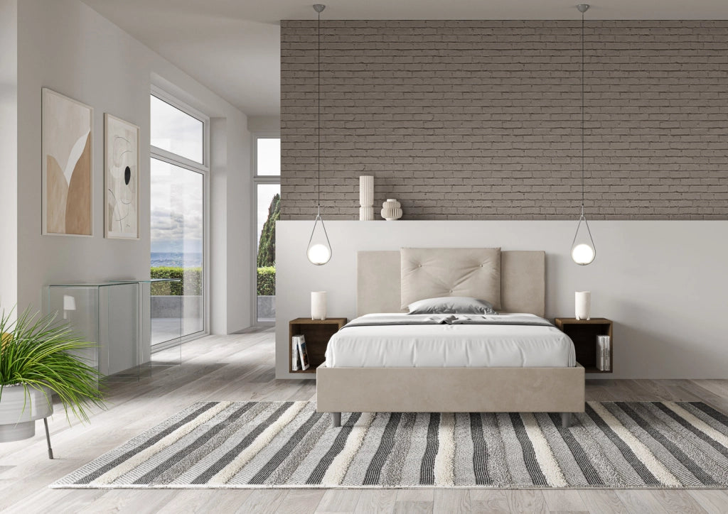 BS COM Letto una piazza e mezza contenitore imbottito 130x210 microfibra sabbia