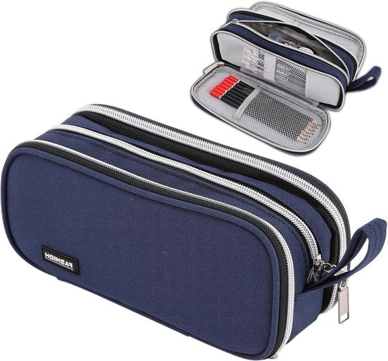 Penne organizzatore grande a 3 cassette - Blu marino/Blu scuro - per scuola e ufficio Etui per ragazzi