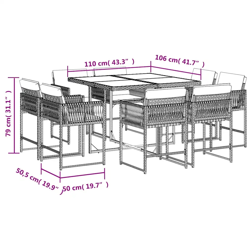 Set Pranzo da Giardino 9 pz con Cuscini Beige Misto Polyrattan 3211560