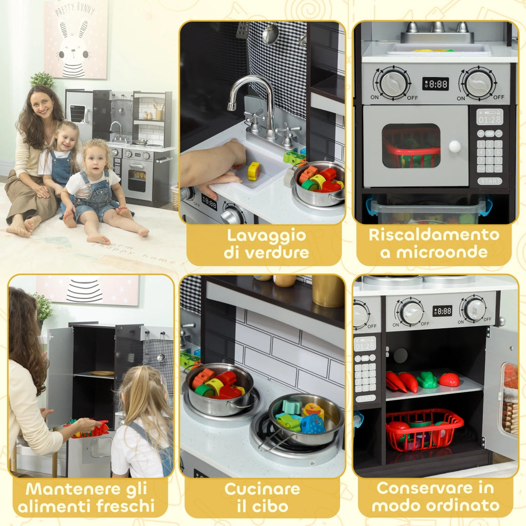 Cucina Giocattolo in Legno ¨C Xylo ¨C Set Completo con Accessori, Frigo, Lavandino, Suoni, 3-8 Anni, Marrone