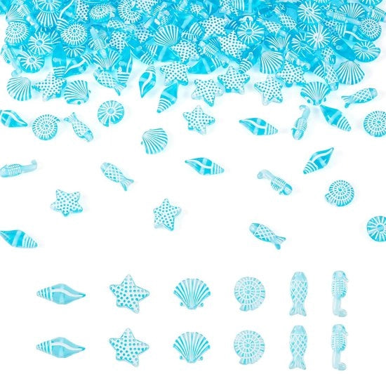 Acquario con Fili di Vetro 100g Tema Oceano - Fili di Vetro Transparenti - Forme Miste - 11-17 mm - Spessore 1,5 mm - Leggero e Duraturo - Accessori per Gioielleria