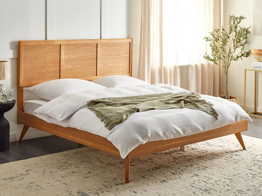 Letto 180 x 200 cm in MDF di frassino marrone con testiera e rete a doghe in stile rustico