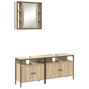 Set di mobili per il Bagno | Armadio da bagno 3 pz Marrone Legno multistrato
