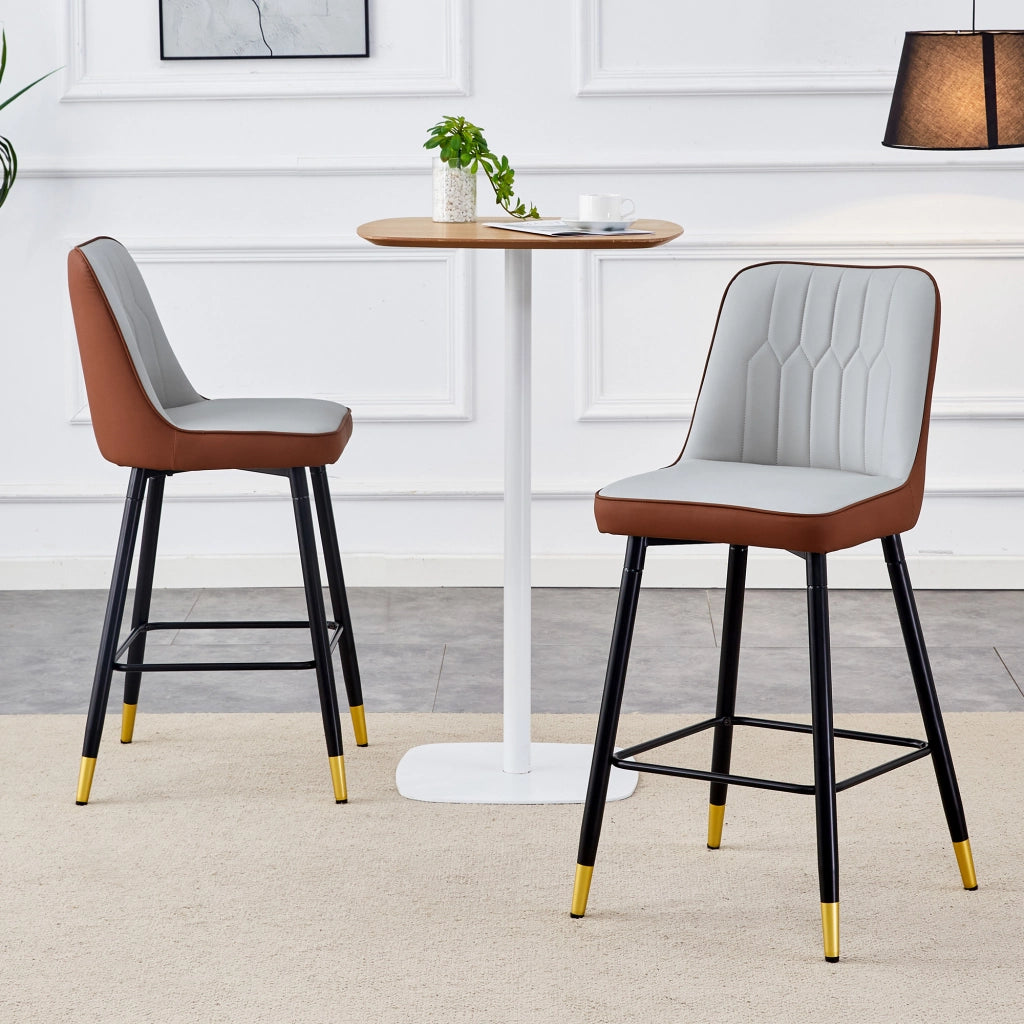 2er-Set sgabelli da bar - Zephmum- 100 cm- grigio chiaro/marrone- struttura in metallo nero