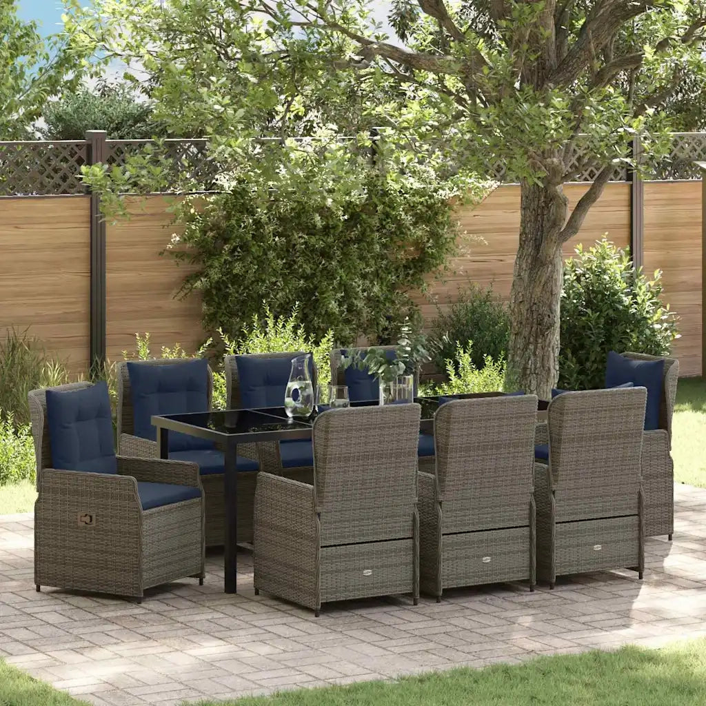 Set da Pranzo per Giardino con cuscino 9 pcs Grigio Poly Rattan 3381036