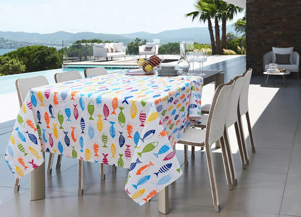 Tovaglia Per Salotto Cucina Tavolo In Cotone Made In Italy 100% Cotone Fish Color RP - 140x180 - Fish Color