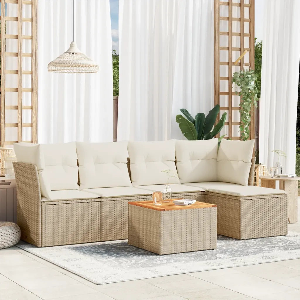 Set Divano da Giardino 6 pz con Cuscini Beige in Polyrattan 3255946
