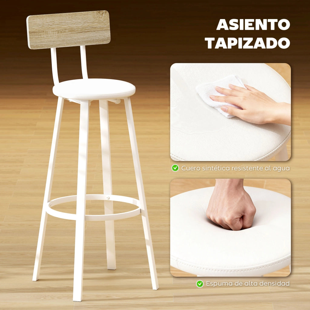 Sgabelli da Cucina con Schienale ¨C Minimal ¨C 2 Pezzi, PU, Naturale e Bianco
