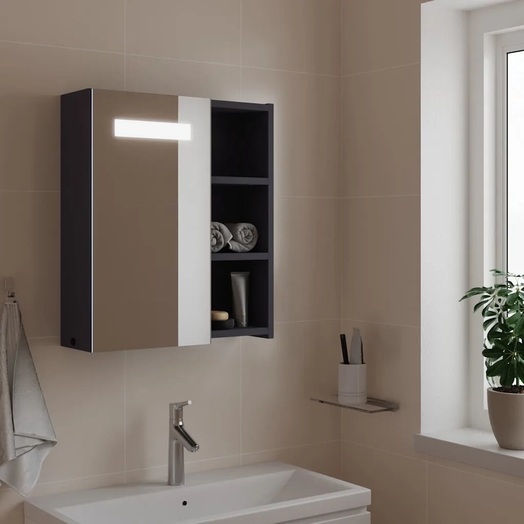 Armadietto Bagno | Armadio da bagno con Specchio e LED Grigio Chiaro 45x13x52 cm