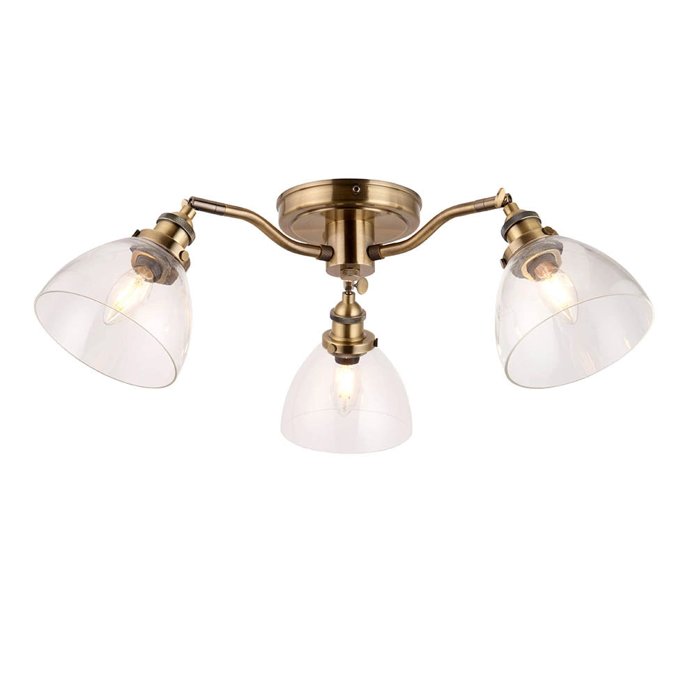 Plafoniera vintage HANSEN ottone anticato 3xE14 Endon