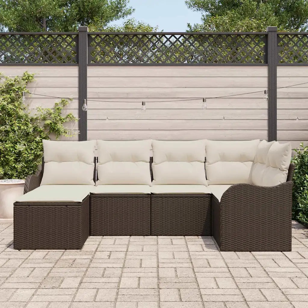 Set Divano da Giardino 6 pcs Marrone e bianco Poly Rattan 3354437