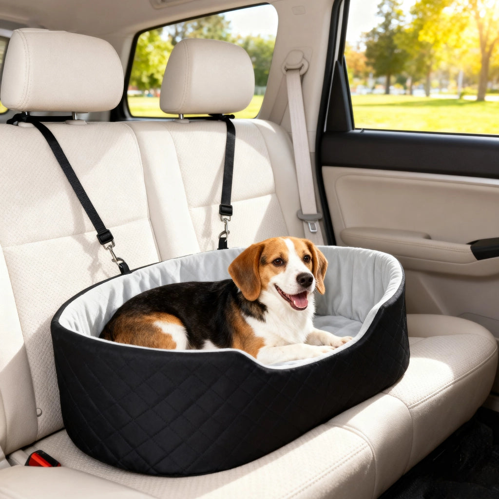 Seggiolino auto per cani con cintura di sicurezza ¨C Xylo ¨C imbottito 77x43x28 cm nero