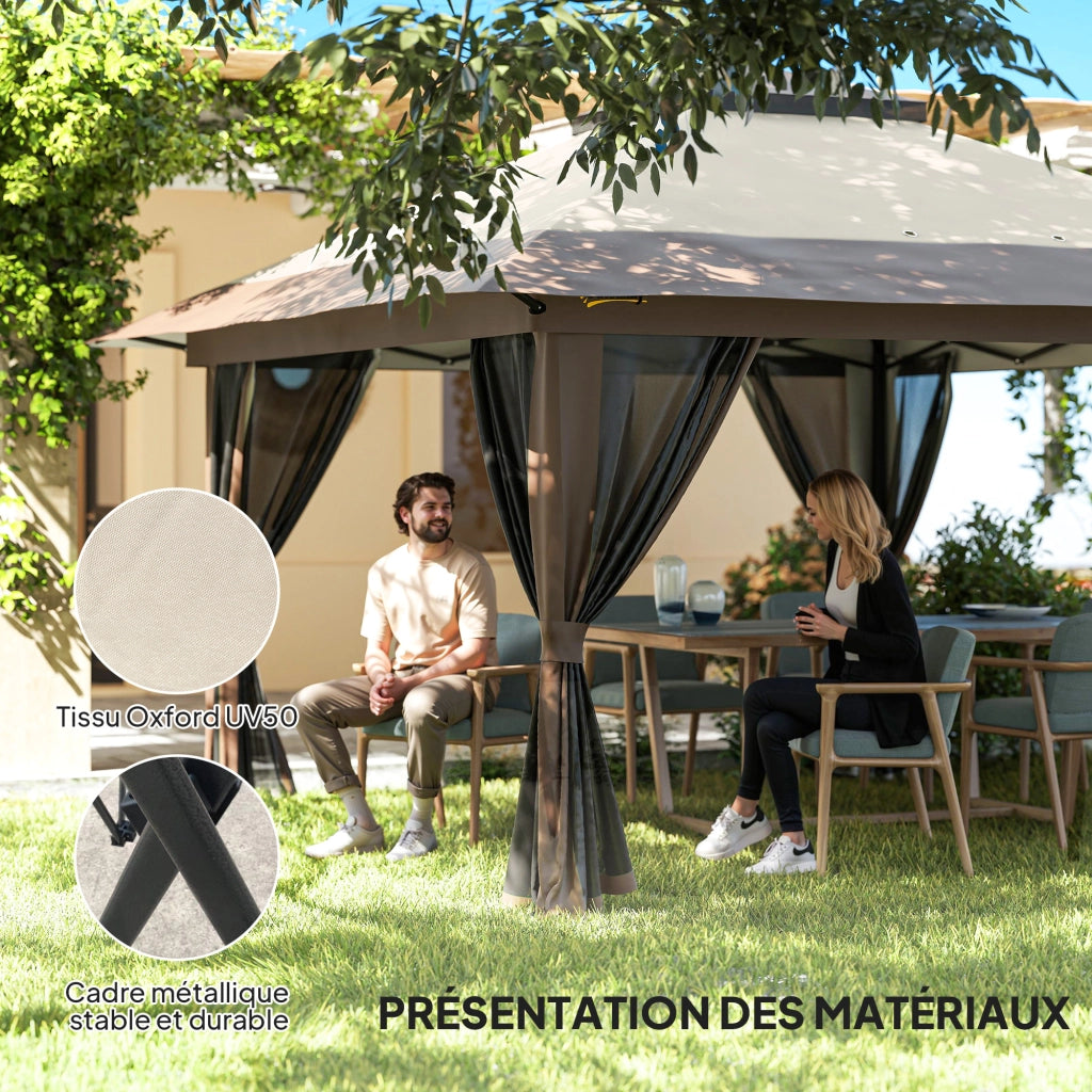 Gazebo pieghevole pop-up con zanzariere 4x4m ¨C Xylo ¨C beige doppio tetto protezione UV50+