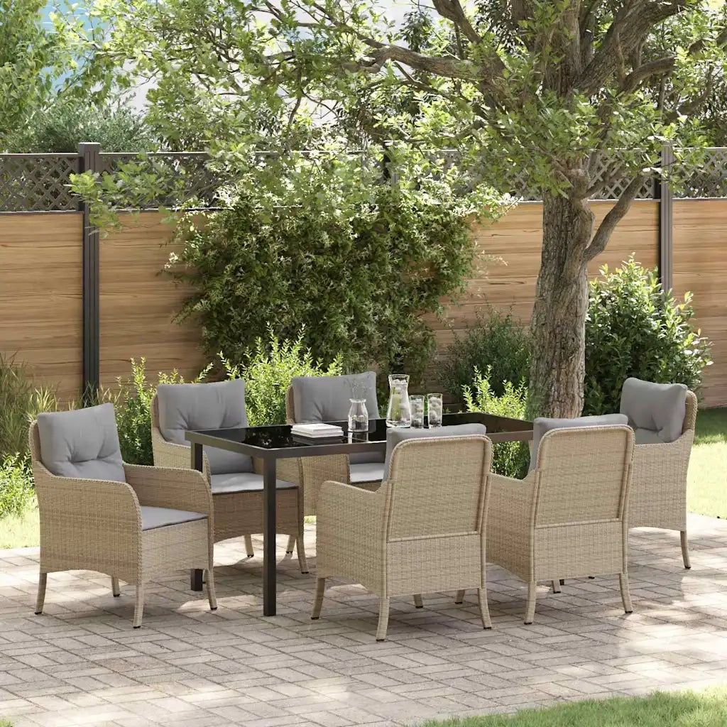 Set da Pranzo per Giardino con cuscino 7 pcs Beige polyrattan