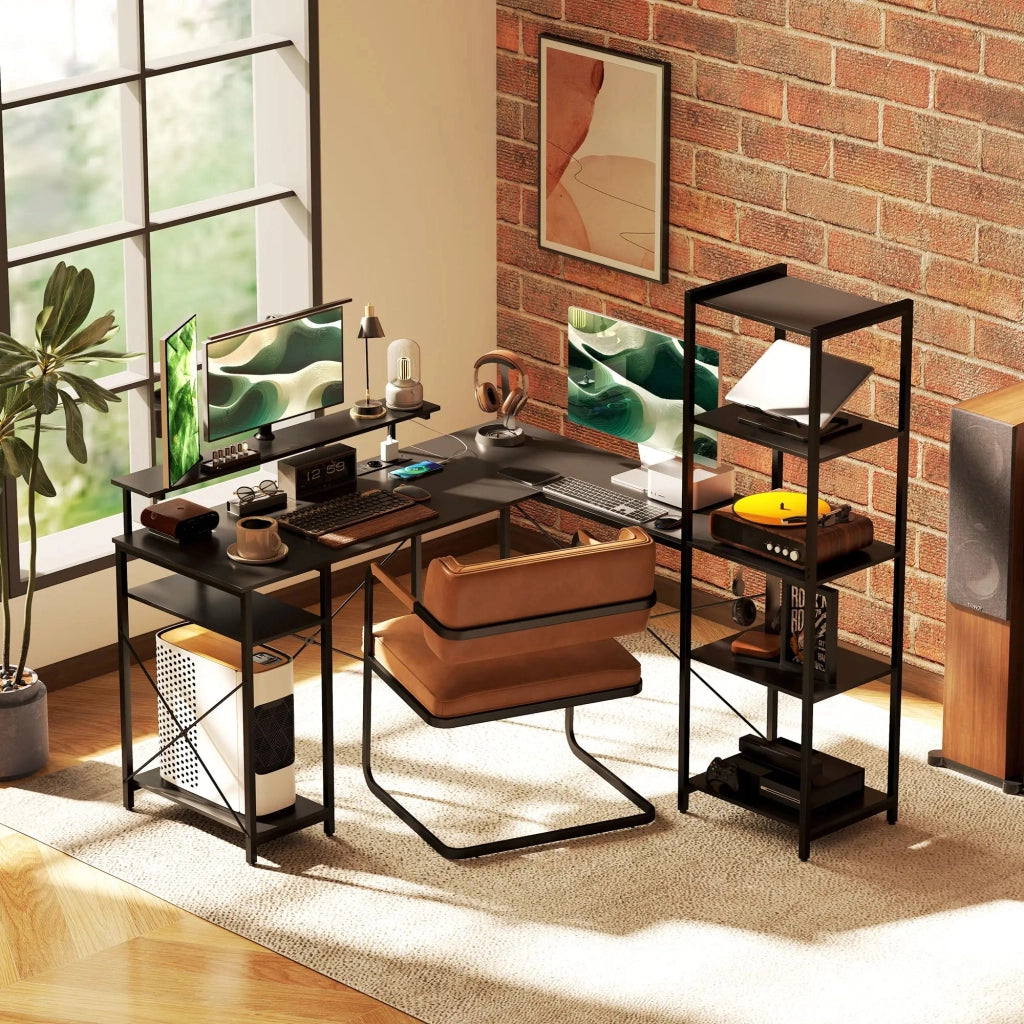 SCRIVANIA ANGOLARE L 137 x 140 x 139,5 cm Nero con USB e USB-C
