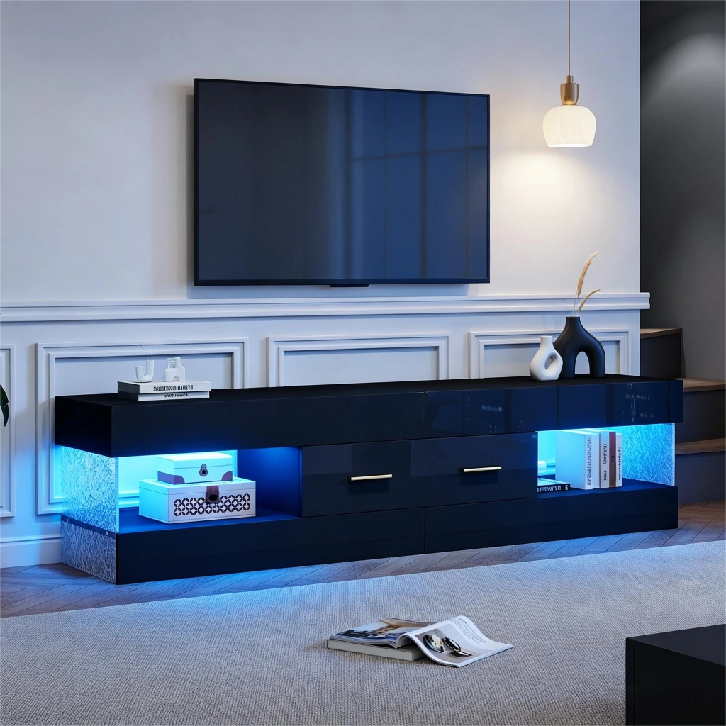 Cassettiera TV nera in truciolato lunghezza 152 cm