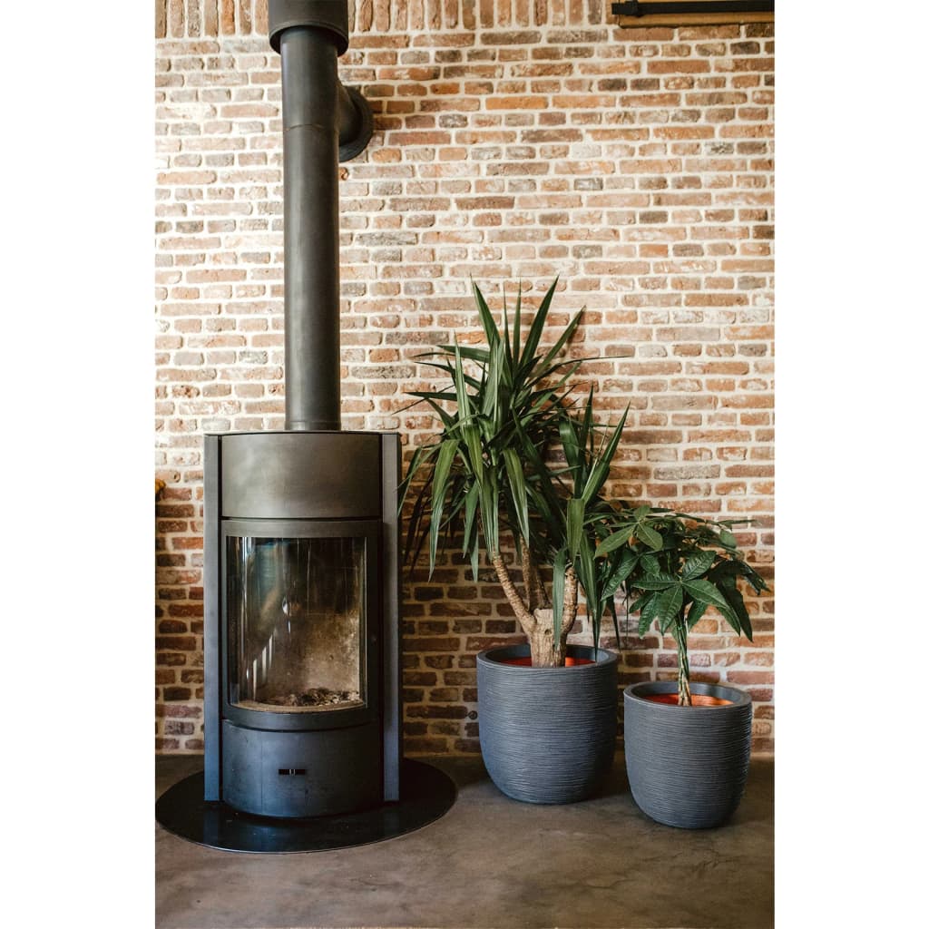 Vaso Nature Rib Rotondo 43x41 cm Grigio Scuro