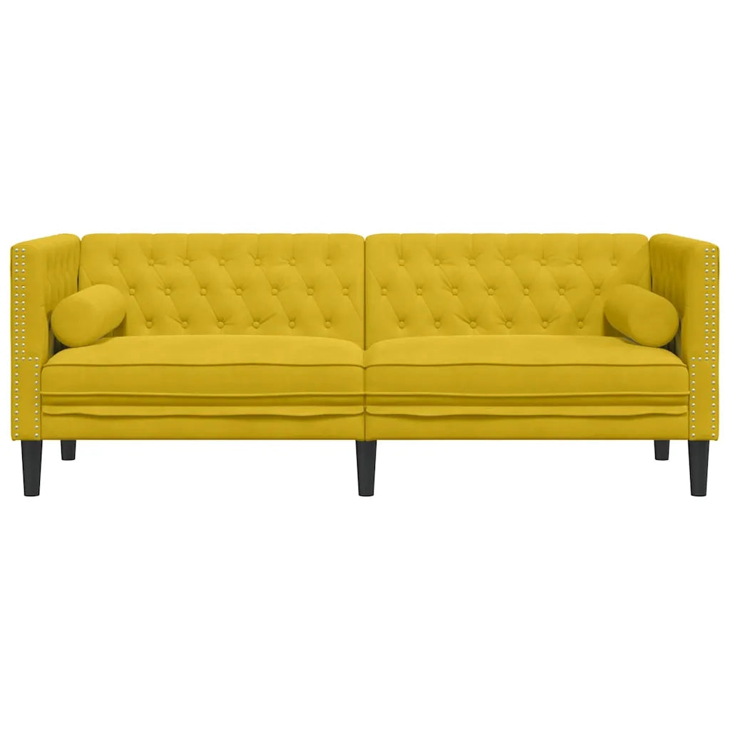 Divano Chesterfield con Rinforzi 3 Posti Giallo in Velluto 372699