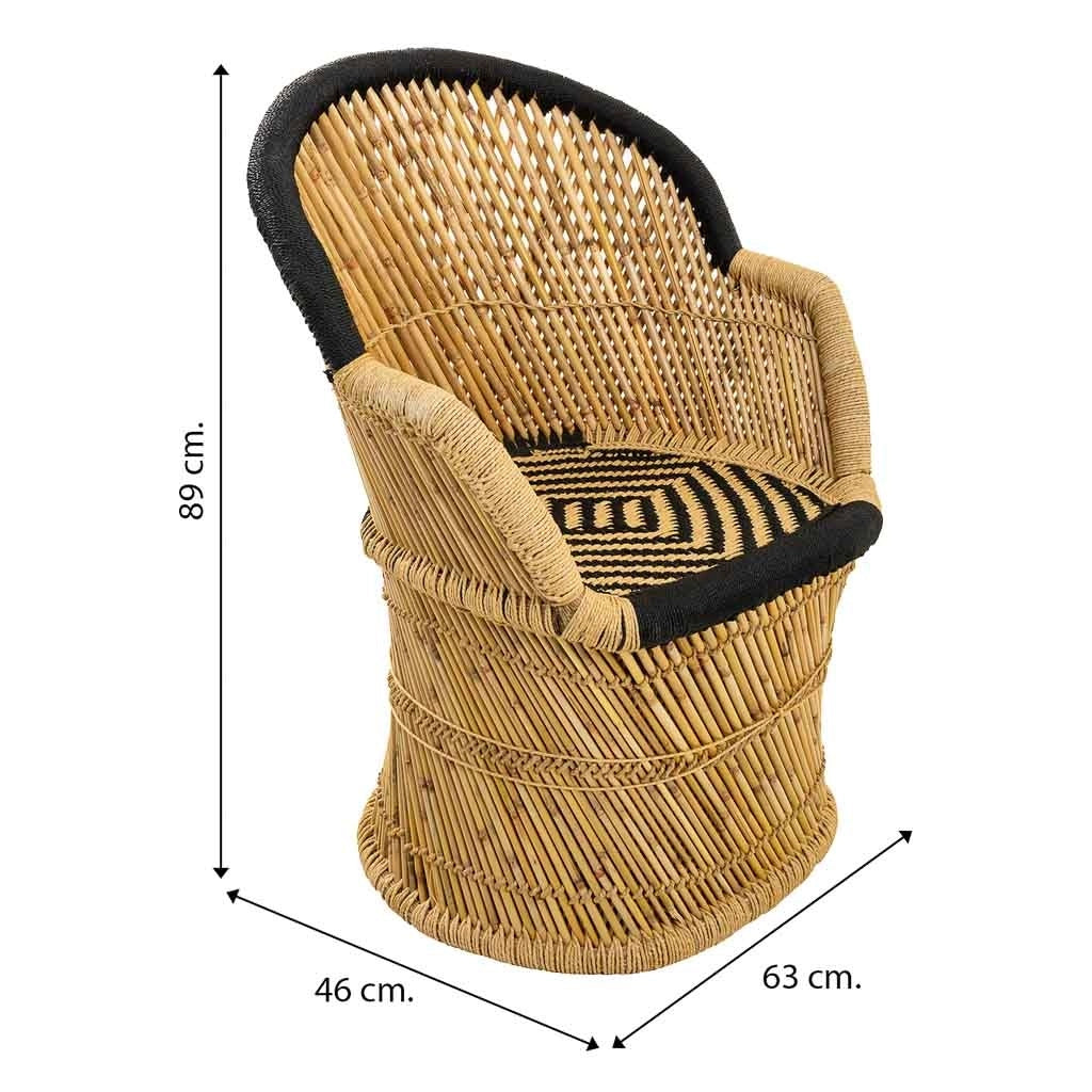 Poltrona in bambù con braccioli marroni 63x46x89h