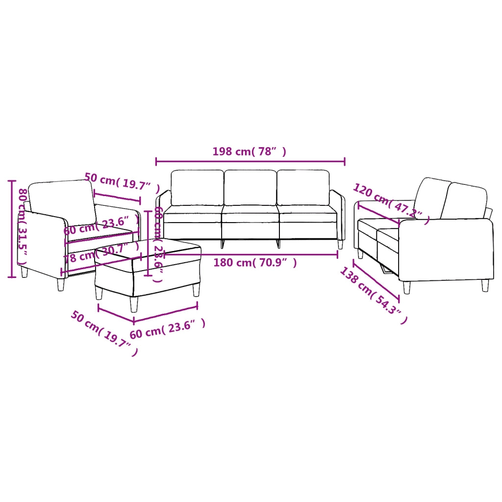 Set di Divani 4 pz con Cuscini Marrone in Tessuto 3202065