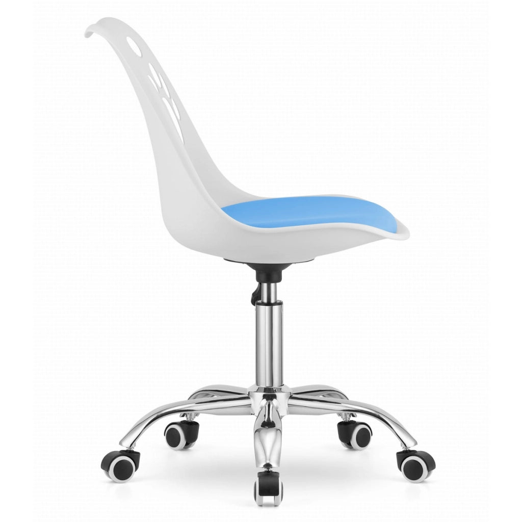Sedia girevole PRINT bianco e blu con cuscino in ecopelle