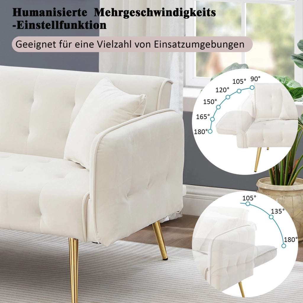 DIVANO LETTO 2 POSTI 215x81,5 cm in velluto Ancient White