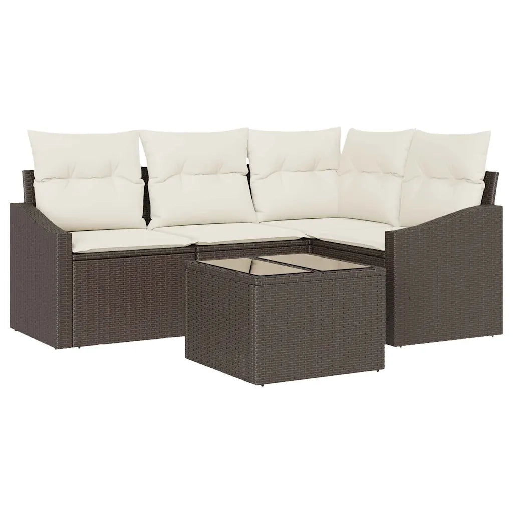 Set Divano da Giardino 5 pcs Marrone e Crema polyrattan 3355377