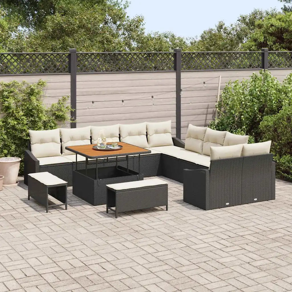 Set Divano da Giardino con cuscino 13 pcs Nero Poly Rattan 3364655