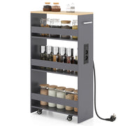 Carrello da cucina 4 ripiani con stazione di ricarica maniglia e parapetti-Scaffale stretto a sfilo con ruote bloccabili per cucina  Grigio  20cm