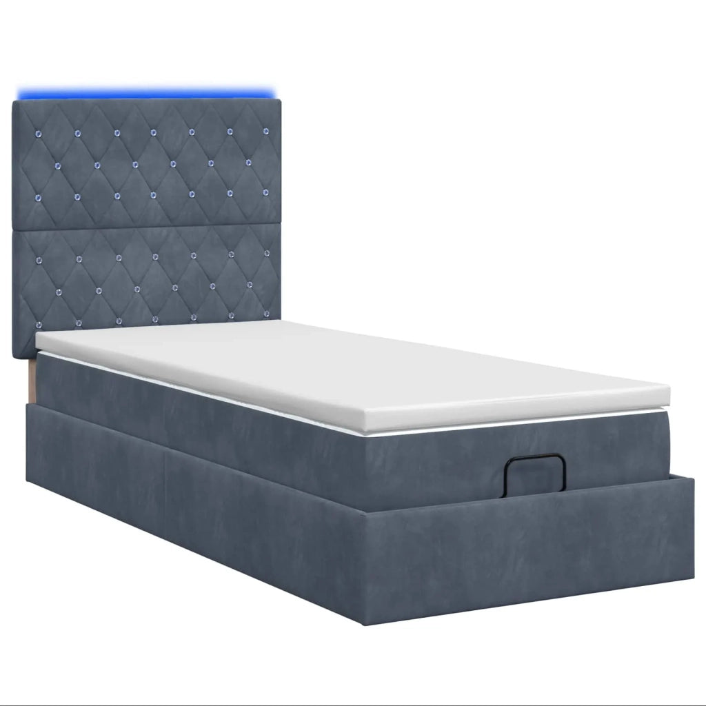 Letto Ottomano con Materasso e LED Grigio Scuro 100 x 200 cm 3458212