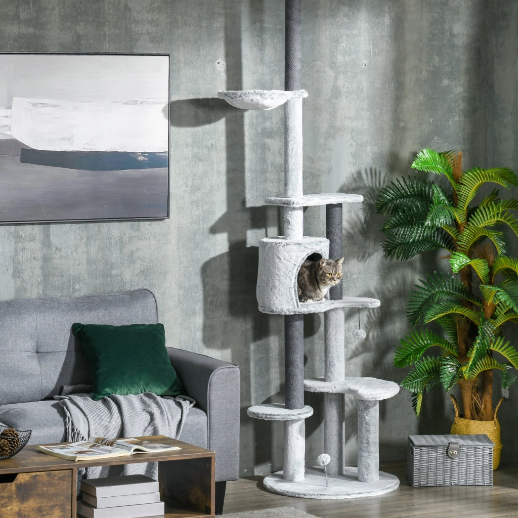 Albero tiragraffi con casetta e amaca ¨C Minimal ¨C Grigio 225-255cm