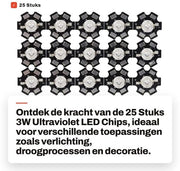 25 pezzi di LED Chip UV 3W - Alta luminosità - Duraturo e sicuro - Adatto a diverse applicazioni - Efficace in termini di energia - Compatto...