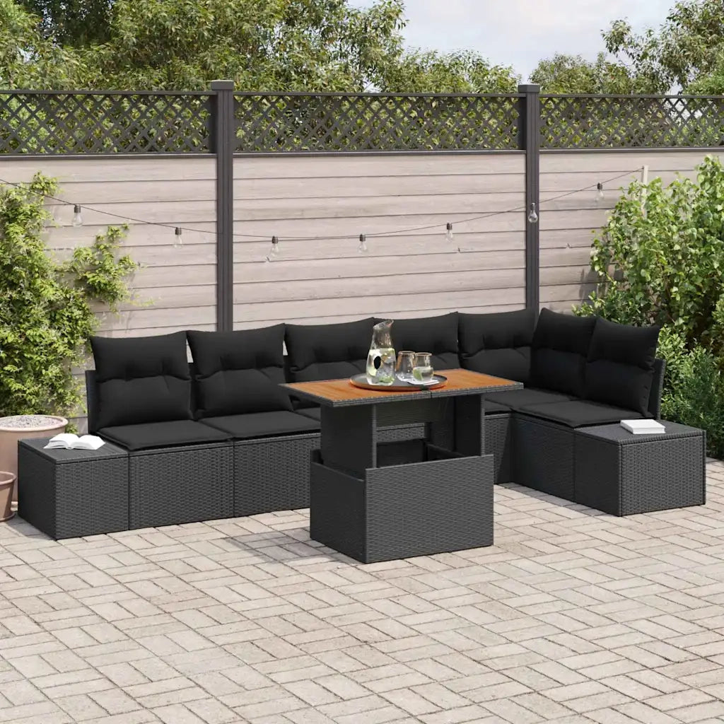Set da Pranzo per Giardino con cuscino 7 pcs Nero e Marrone 3349974