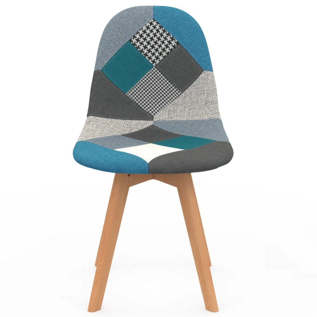 IDMarket - Set di 4 sedie da pranzo scandinavo con motivo patchwork blu SARA