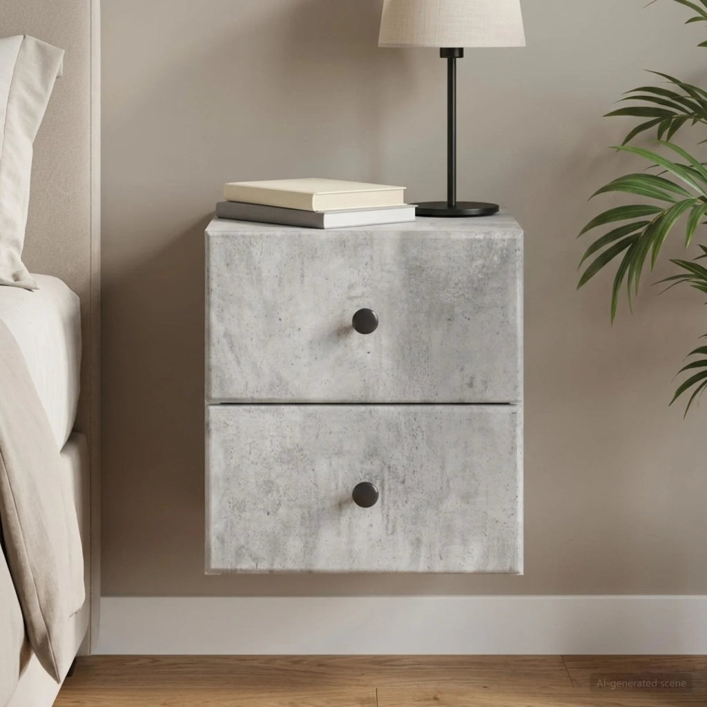 Mobiletto da notte a muro Grigio Cemento 34,5 x 33 x 40 cm 899151