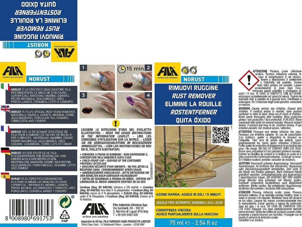 Fila Norust Ml.75 Rimuovi Ruggine Per Marmi Lucidi