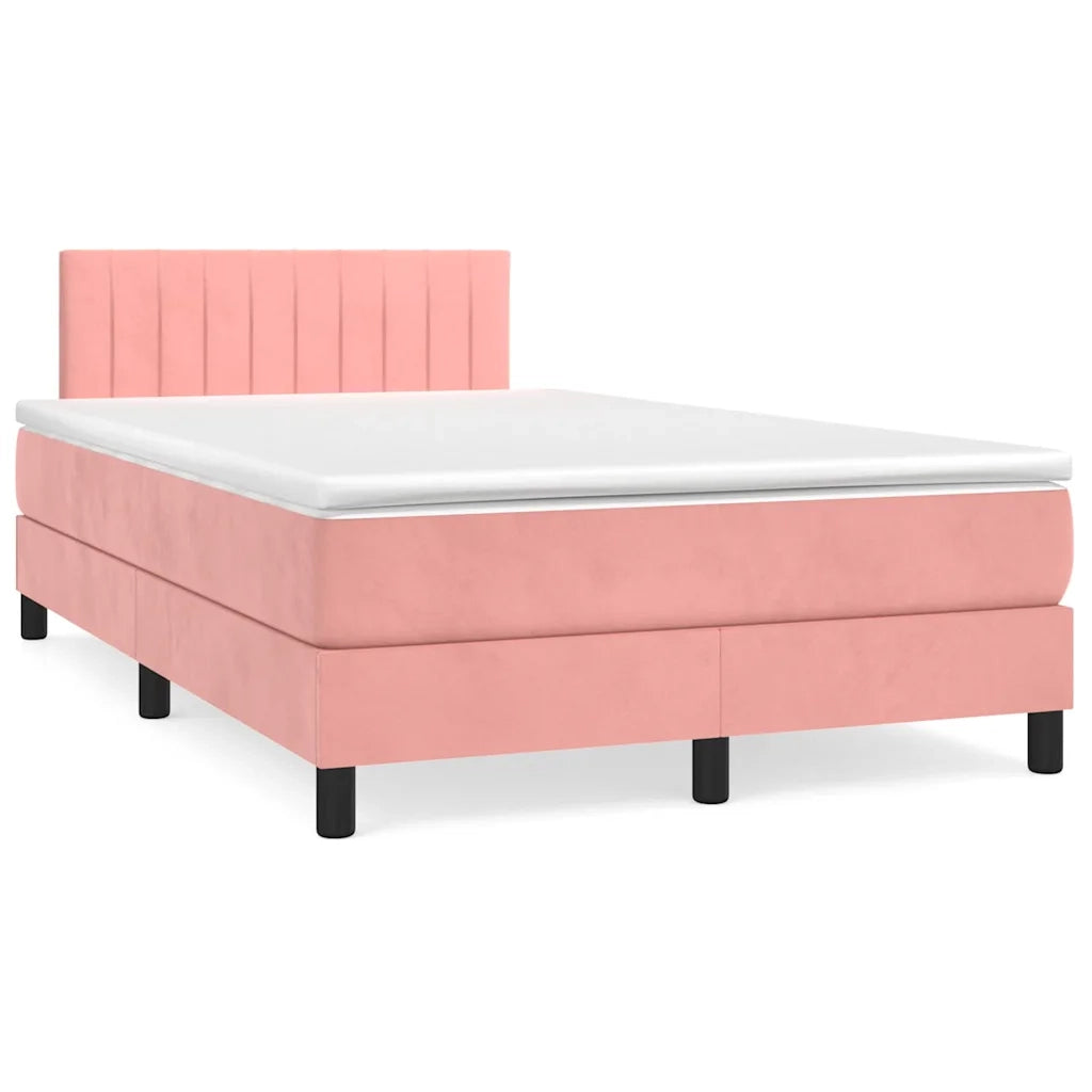 Letto a Molle con Materasso e LED Rosa 120x190 cm in Velluto
